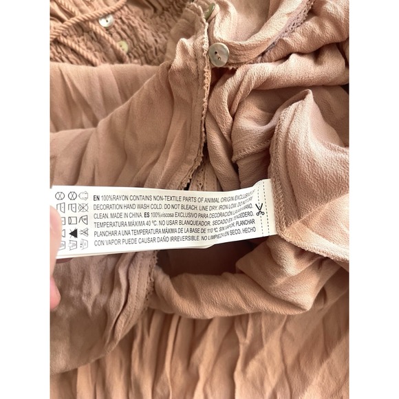 NWT Forever 21 Smocked Peach Maxi Dress Button Detail Cottagecore Prairie Church - Picture 8 of 10